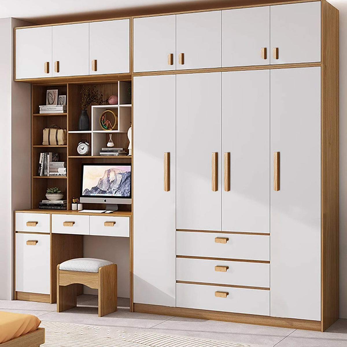 Oak wood cabinet finger pull, style #2 (32 mm option) fitted to cabinetry.