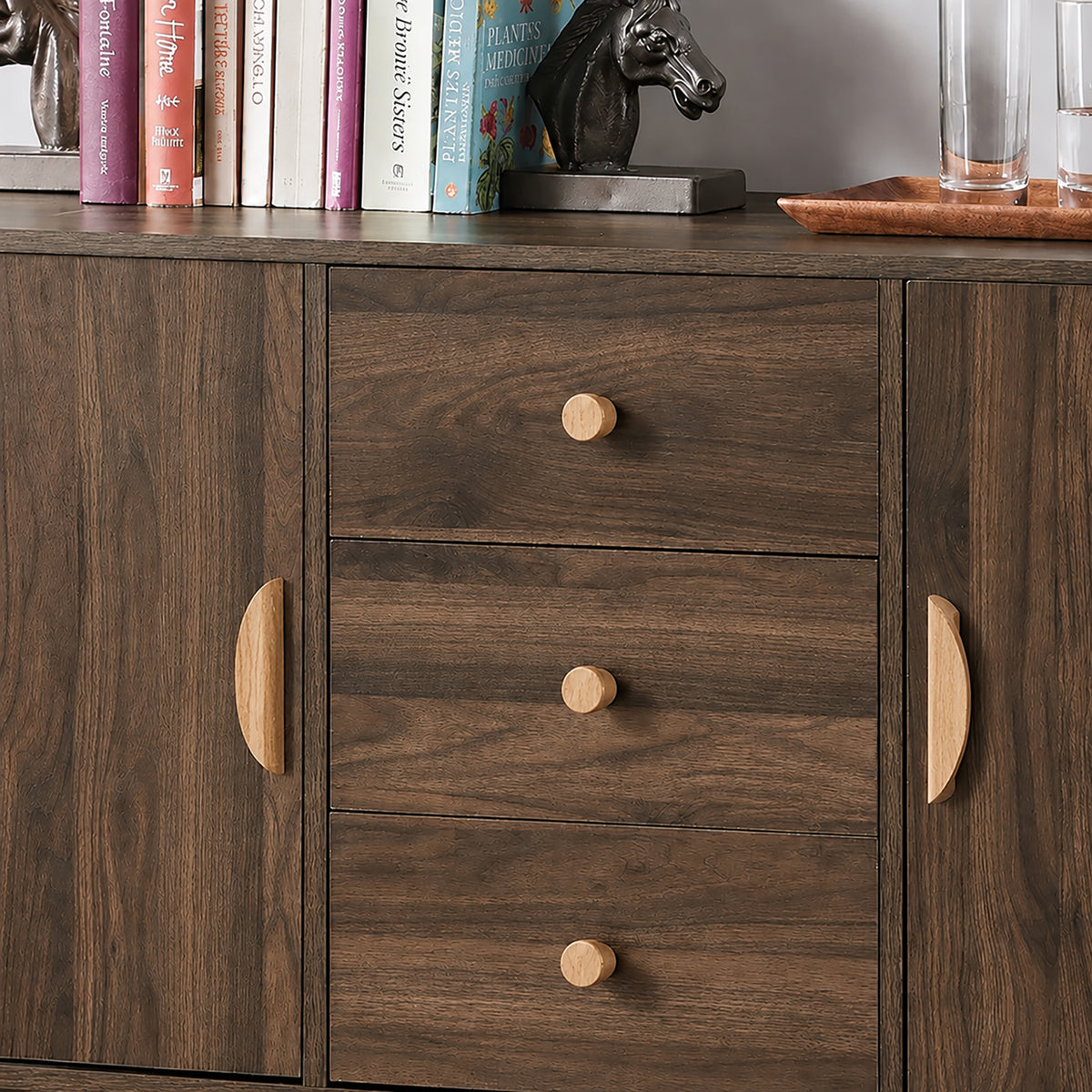 Oak wood cabinet finger pull, style #3 (160 mm option) fitted to cabinetry.