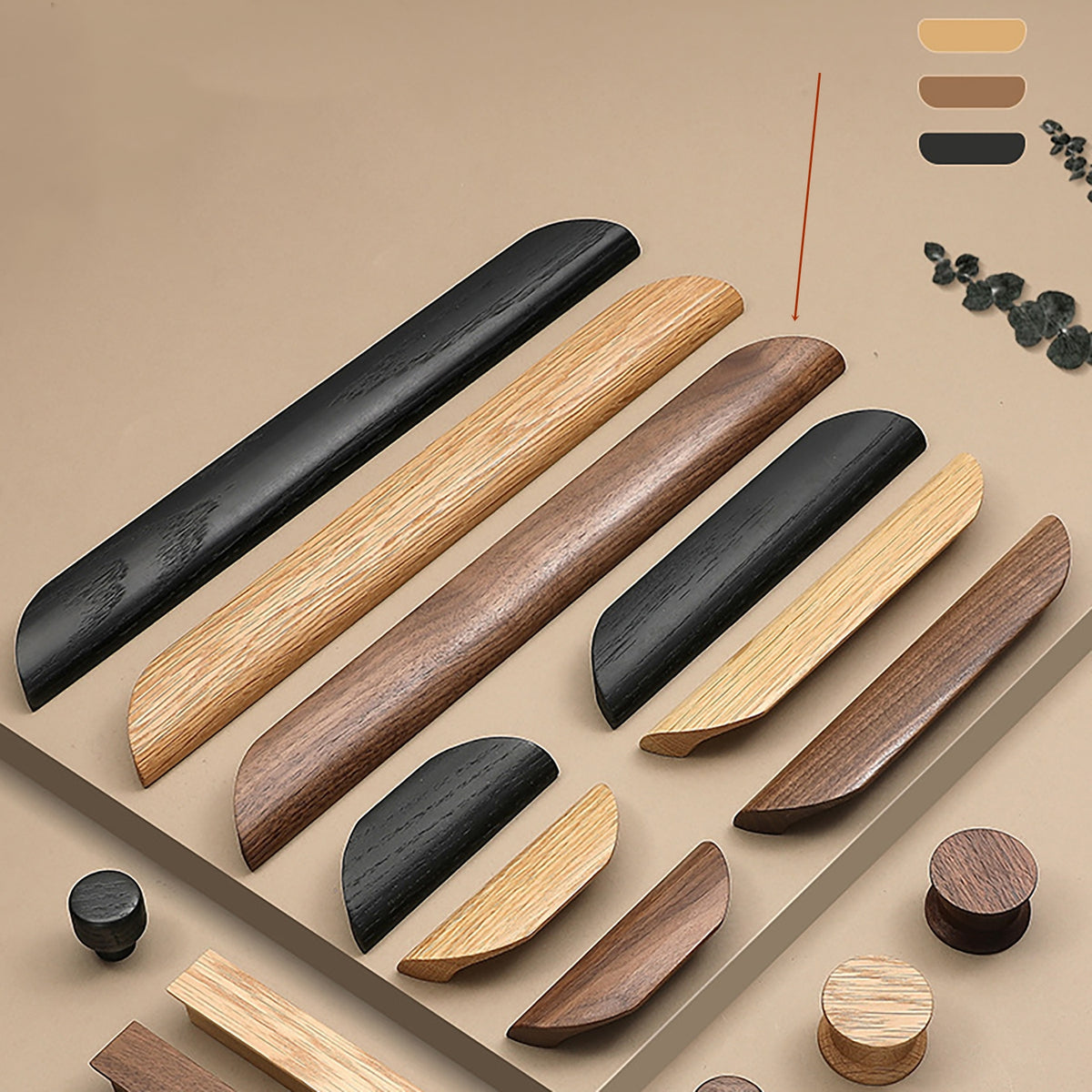 Additional view of walnut wood cabinet finger pull, style #3 (320 mm option).