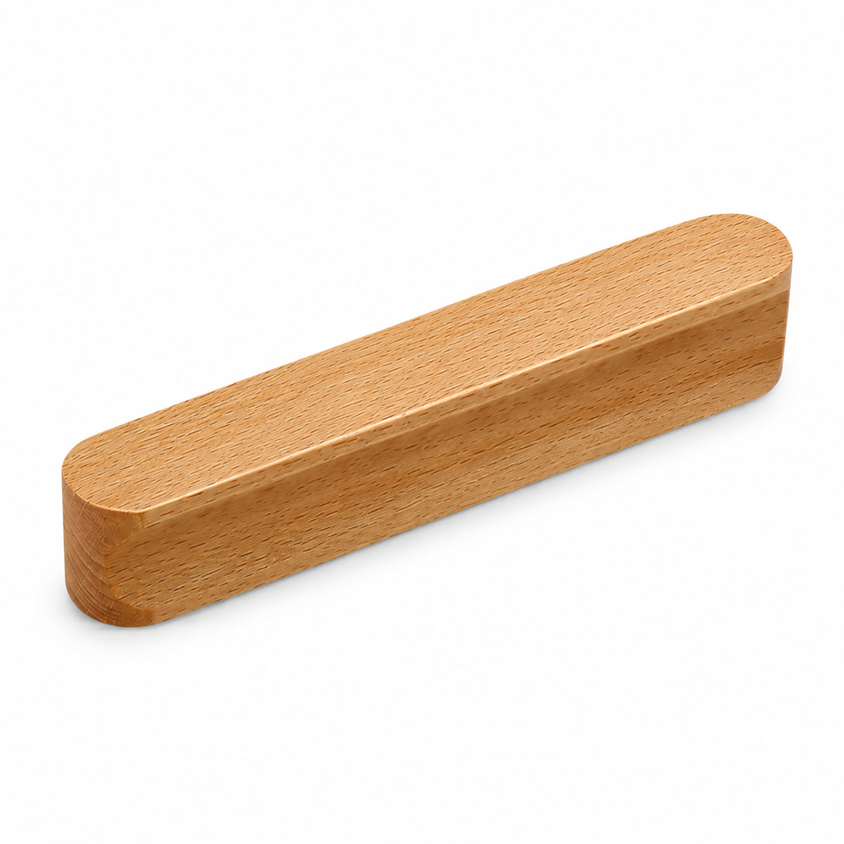 Beech wood cabinet finger pull with a gently curved face (128 mm hole centers).