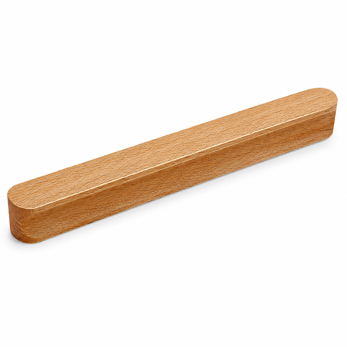 Beech wood cabinet finger pull with a gently curved face (160 mm hole centers).