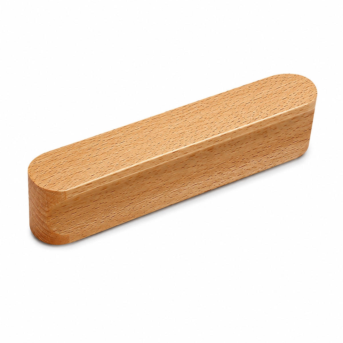Beech wood cabinet finger pull with a gently curved face (64 mm hole centers).