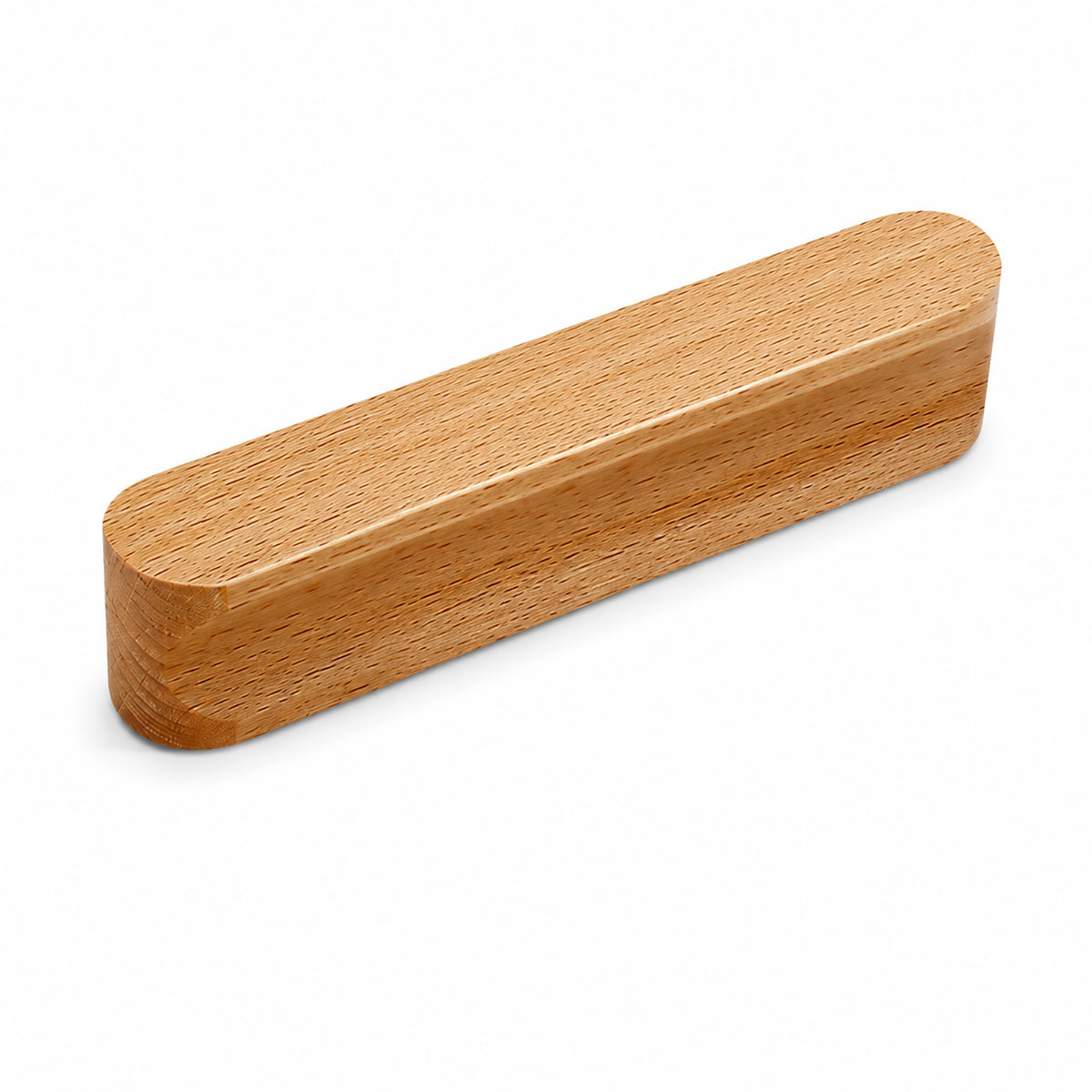 Beech wood cabinet finger pull with a gently curved face (96 mm hole centers).