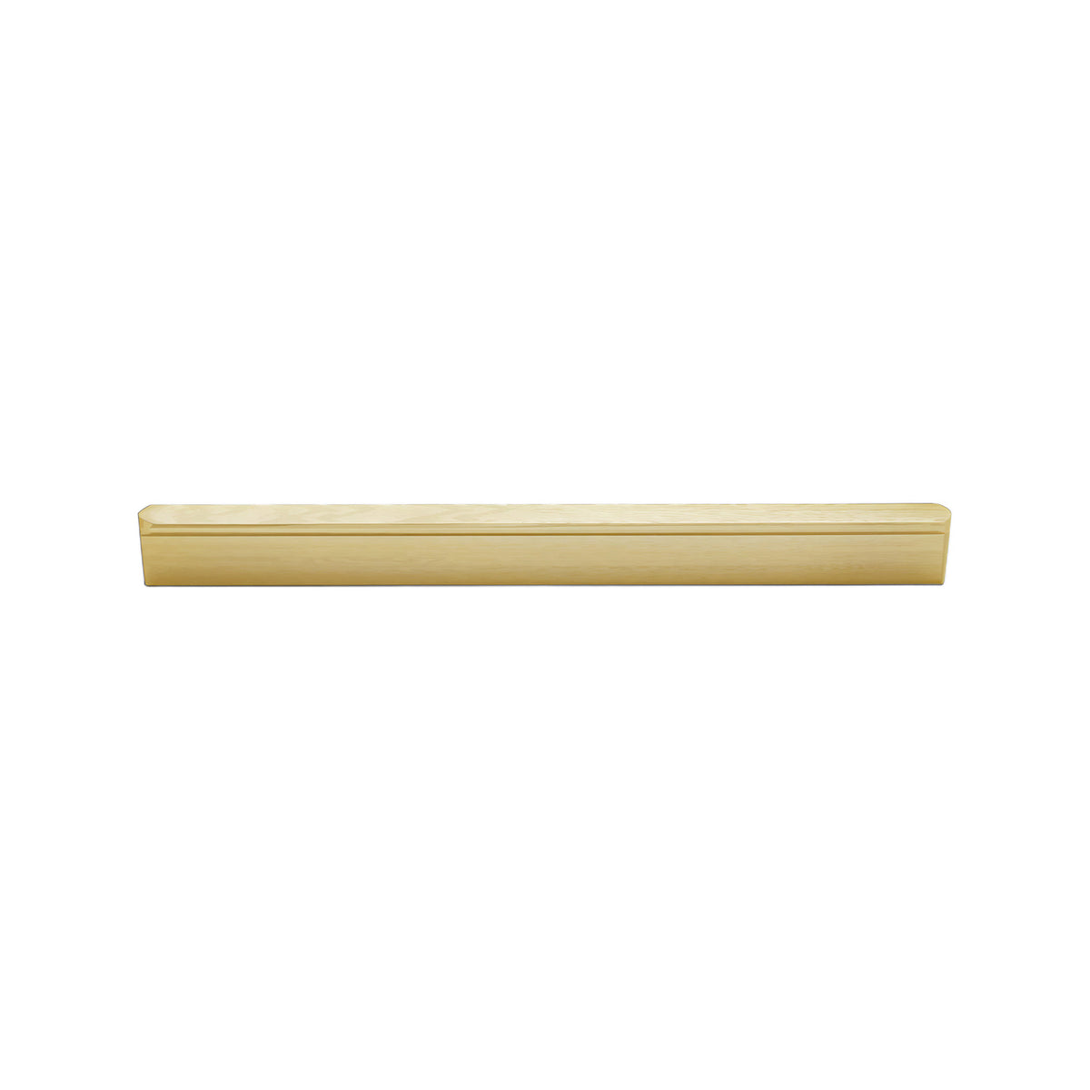 Brass-tone straight finger pull with a slim lipped edge, 160 mm.
