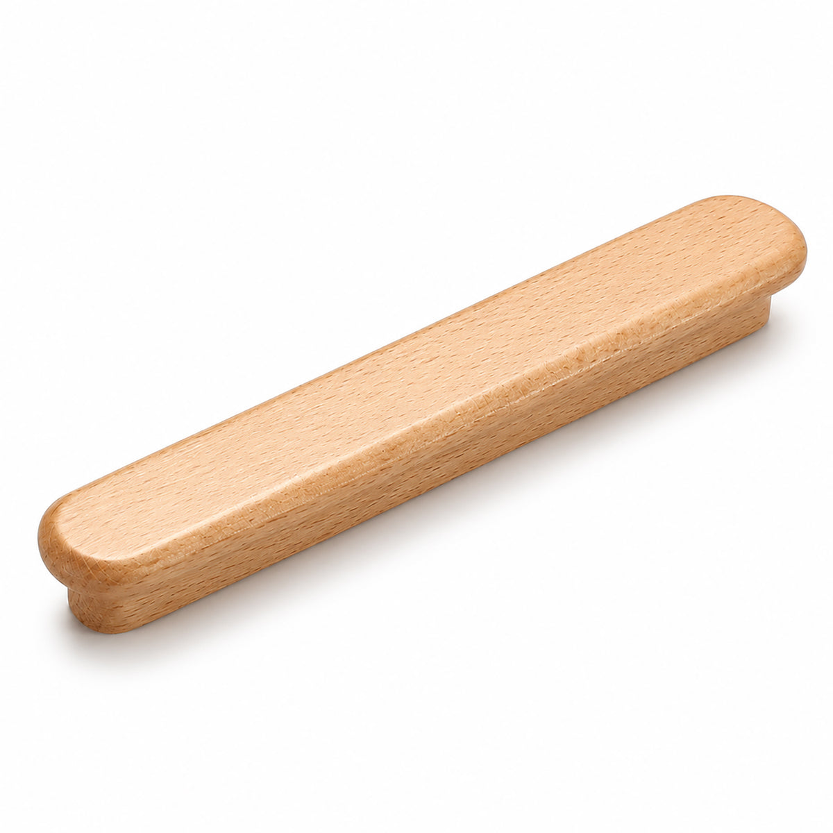 Slim rounded beech wood finger pull, 128 mm option.