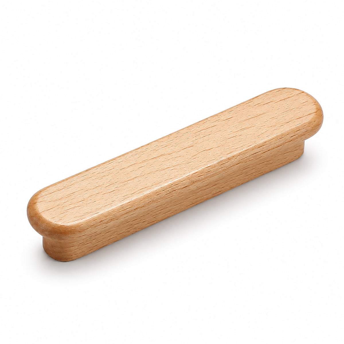 Slim rounded beech wood finger pull, 64 mm option.