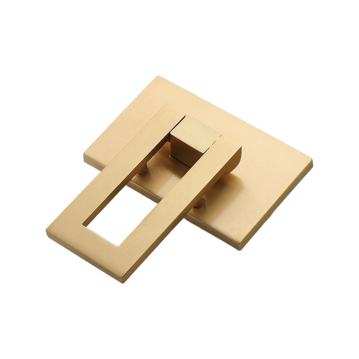 Brushed gold-tone folding pull with a rectangular backplate, option No. 7.