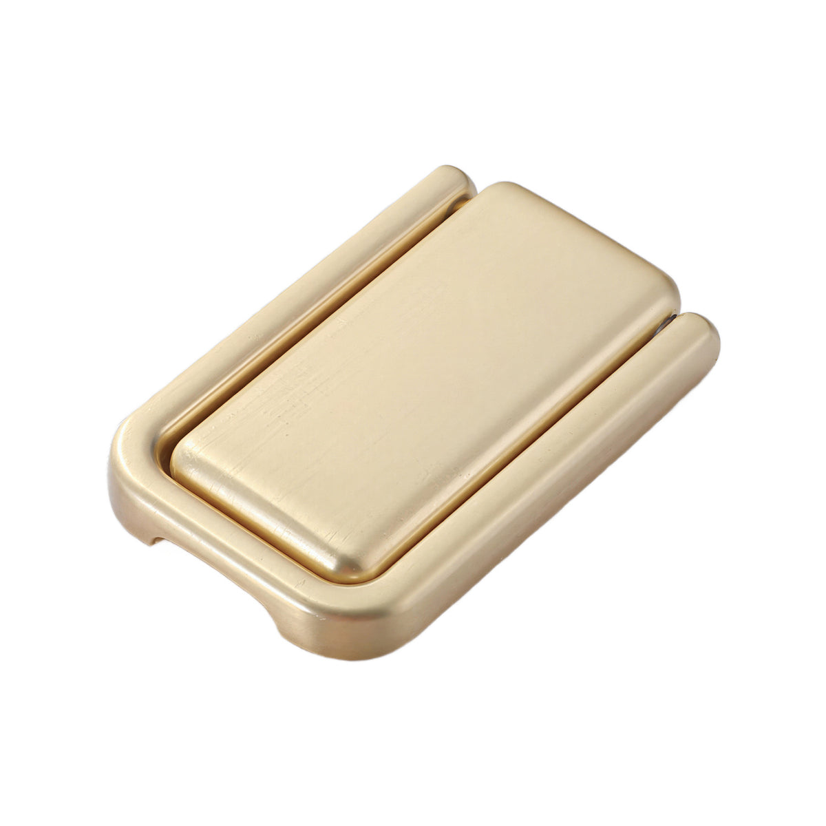 Gold-tone rectangular folding pull with a raised center panel, 40 mm.