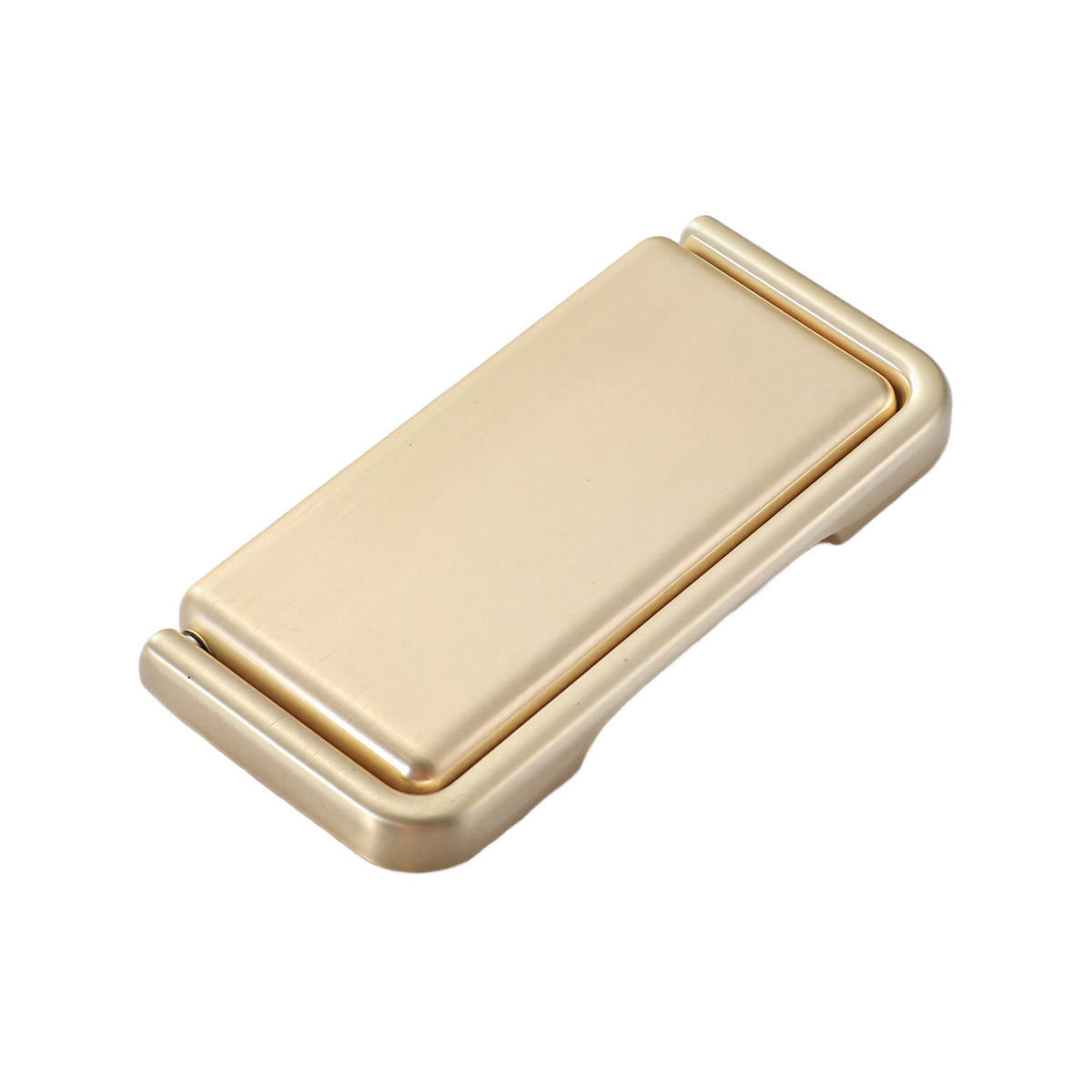 Gold-tone rectangular folding pull with a raised center panel, 83 mm.