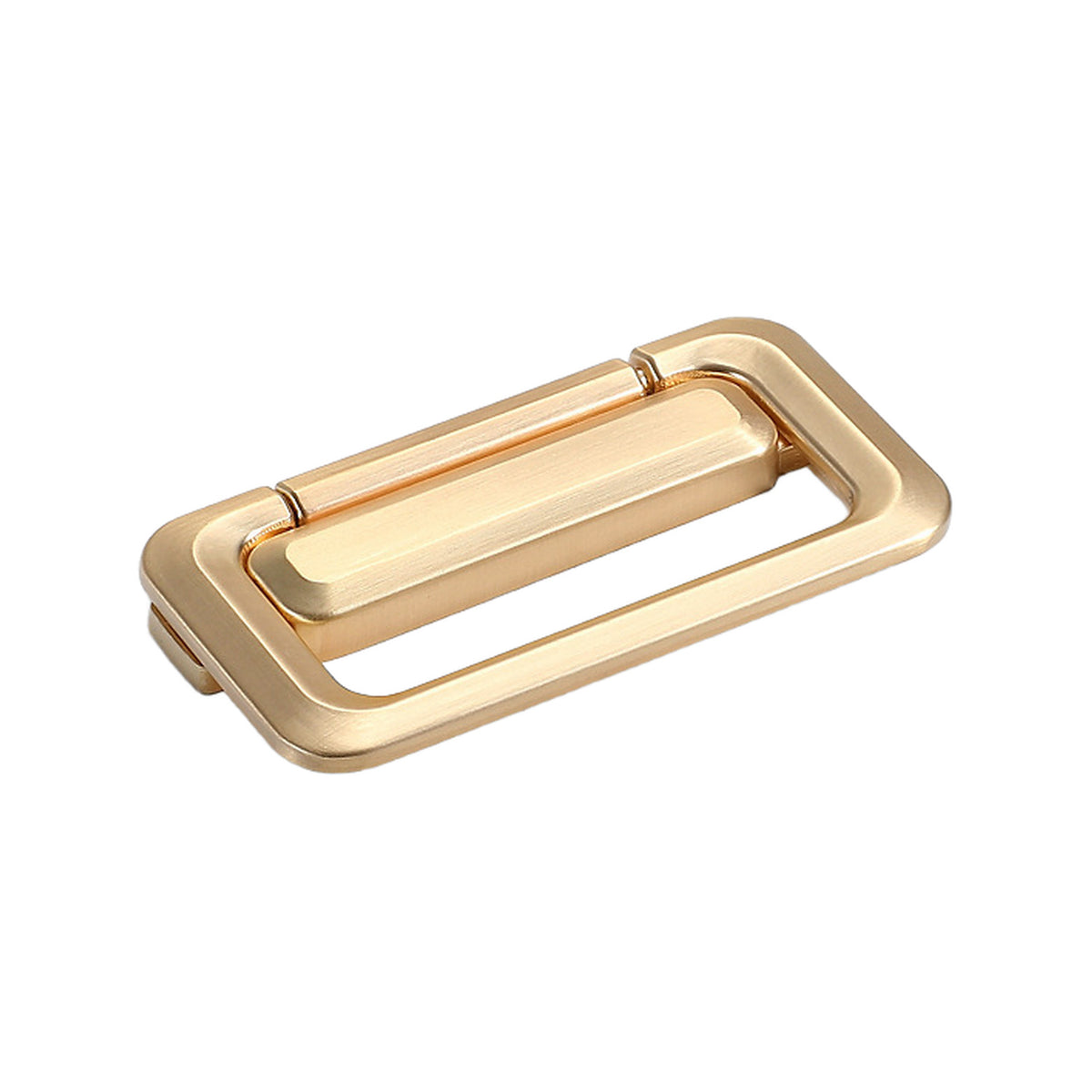 Gold-tone rounded rectangular folding pull with a hinged center bar, option No. 3, 64 mm.