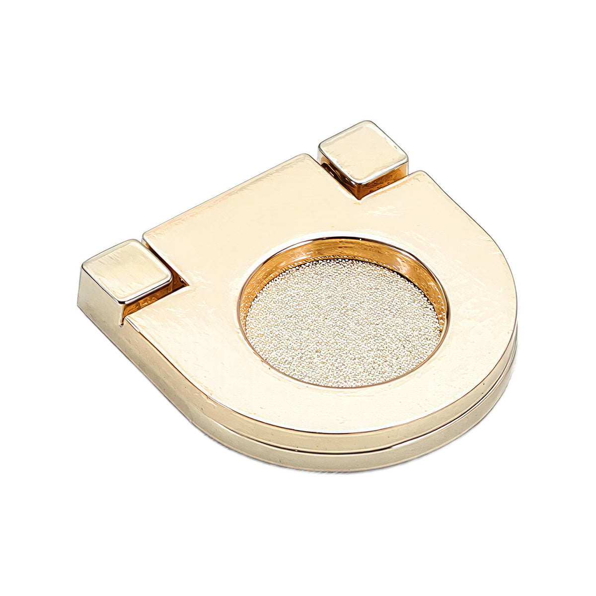 Gold-tone semicircular folding pull with a recessed round finger cup, option No. 1, 24 mm.