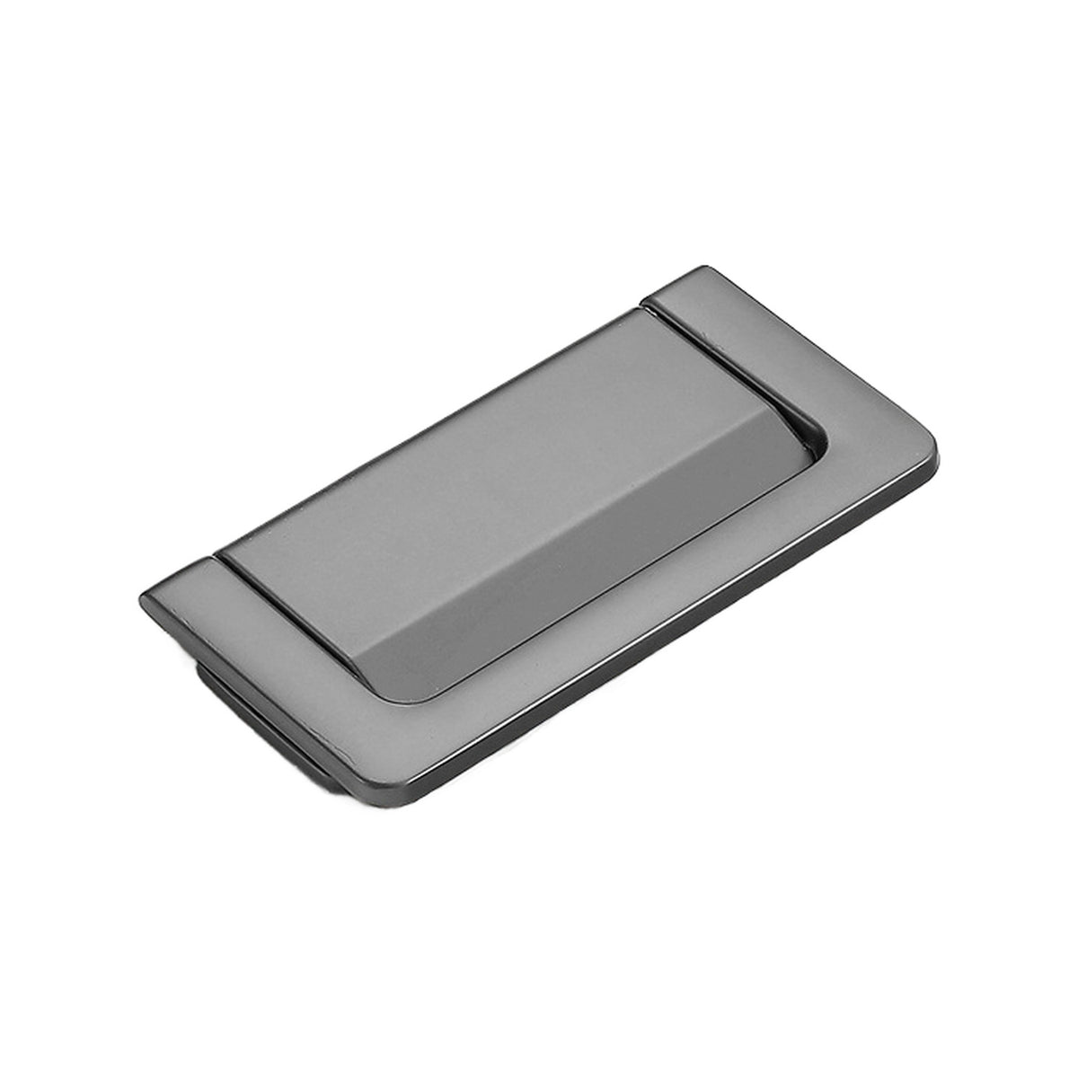 Gray rectangular folding pull with a recessed lift tab, style No. 1, 64 mm.