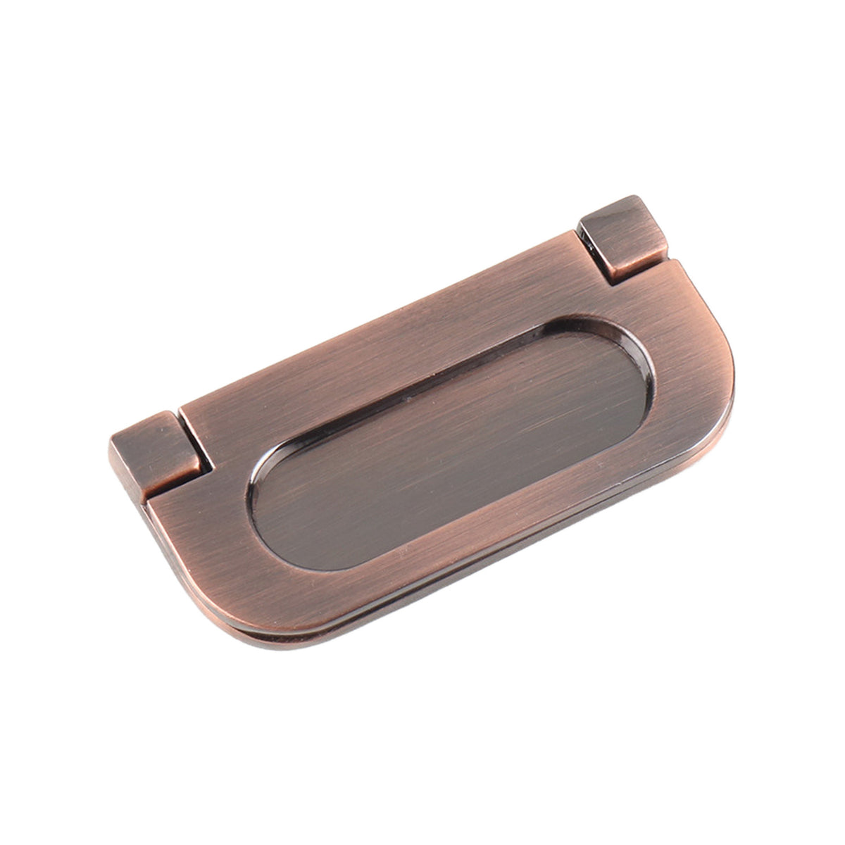 Red bronze rectangular folding pull with a recessed oval grip, large.