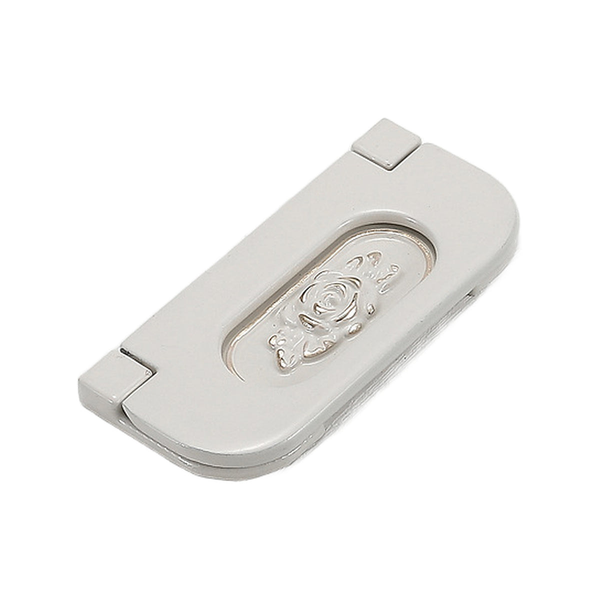White folding pull with an oval floral recess and squared end, option No. 7.