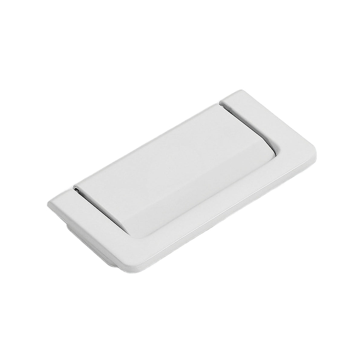 White rectangular folding pull with a recessed lift tab, style No. 1, 64 mm.