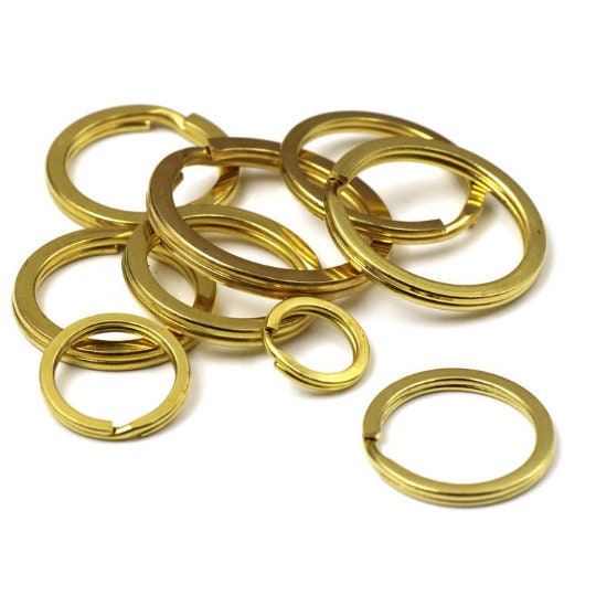 Round Flat Split Key Ring Solid Brass Hang Chain Hook DIY Craft Hardware 12 15 20 25 30 32 35 mm 1/2 5/8 13/16 1 1 3/16 1 5/16 1 7/16"