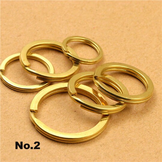 Round Flat Split Key Ring Solid Brass Hang Chain Hook DIY Craft Hardware 12 15 20 25 30 32 35 mm 1/2 5/8 13/16 1 1 3/16 1 5/16 1 7/16"