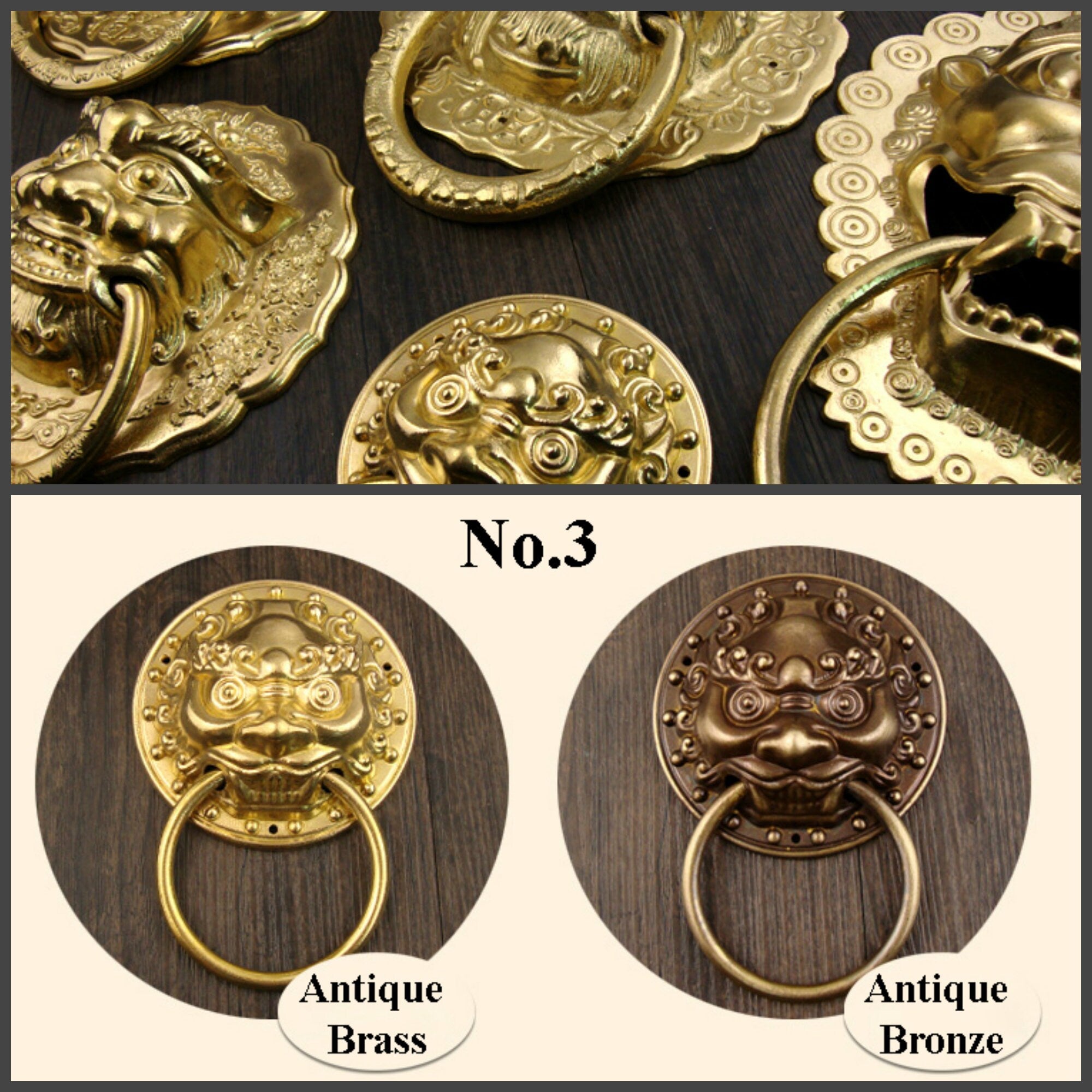 Drop Ring Pull Handle Door Knob Decorative Knocker Drawer Dresser Cupboard Cabinet Barn Vintage Style Bronze Brass Copper Tiger Lion Head