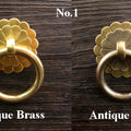 Ancient Antique Bronze/Brass Tone Brass Head Drop Ring Drawer Pull Handle Knob Furniture Decorative Door Cabinet Chinese Decor Knocker