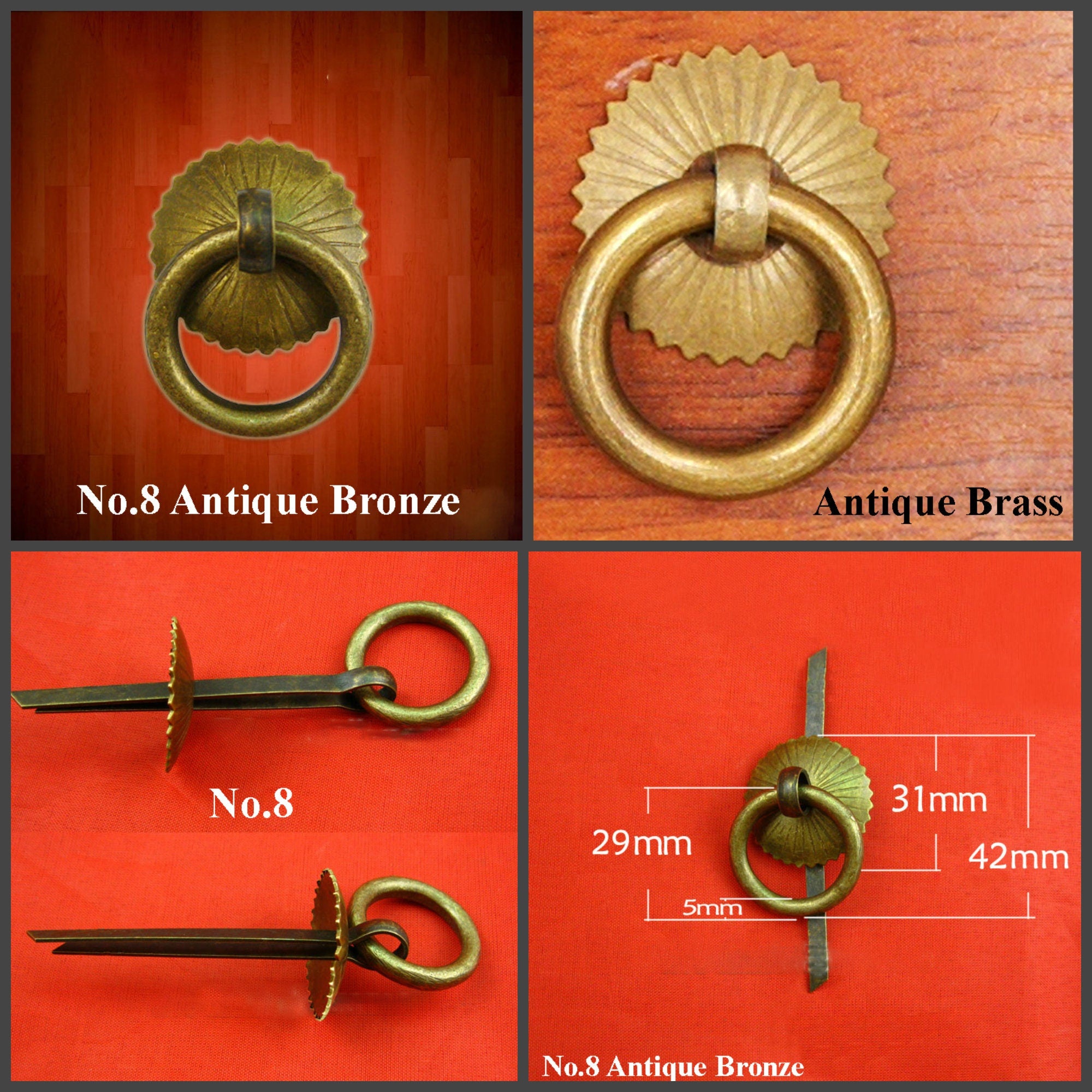 Ancient Antique Bronze/Brass Gold Tone Zinc Iron Brass Round Big Lion Flower Drop Ring Drawer Pull Handle Knob Door Cabinet Decor Knocker
