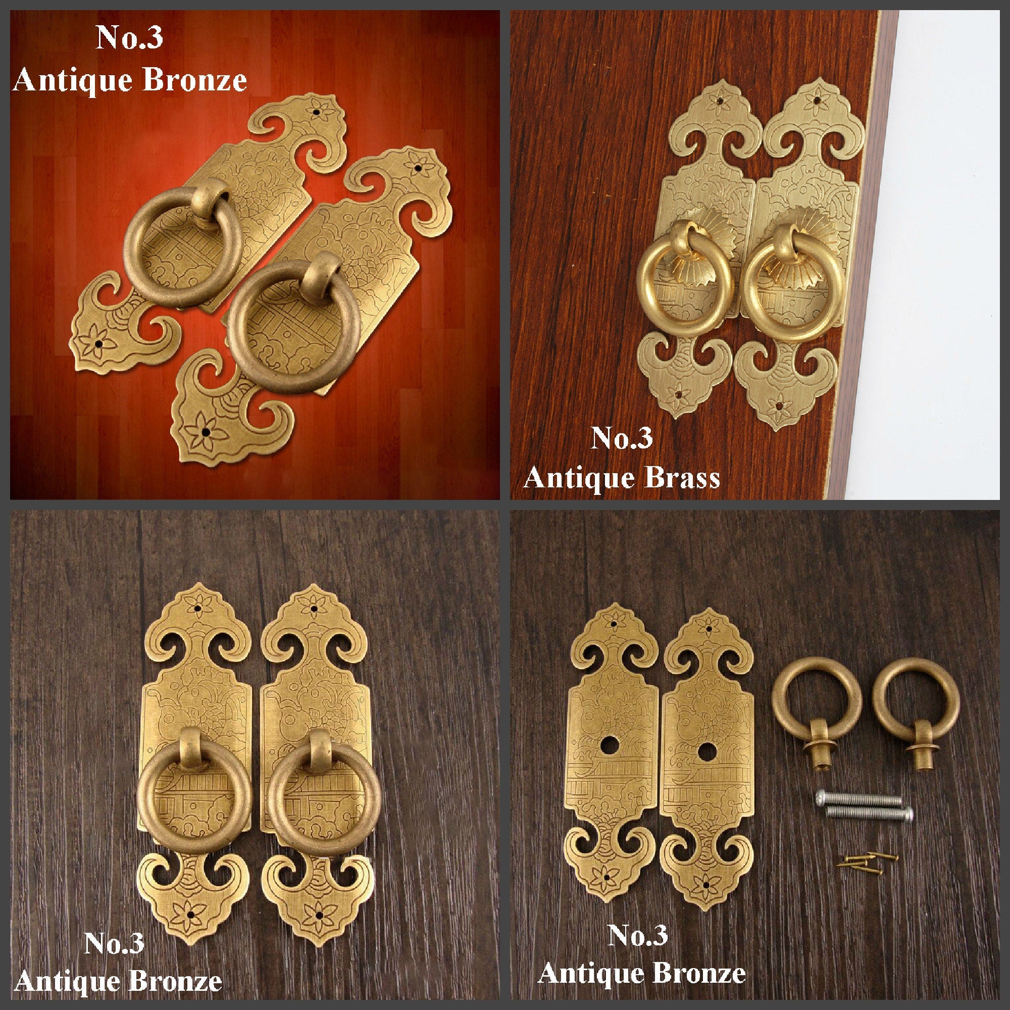 Zinc Alloy Round Door Knocker Ring Pulls - Antique Bronze Finish - #1-Screw Bronze 12cm / 10Sets