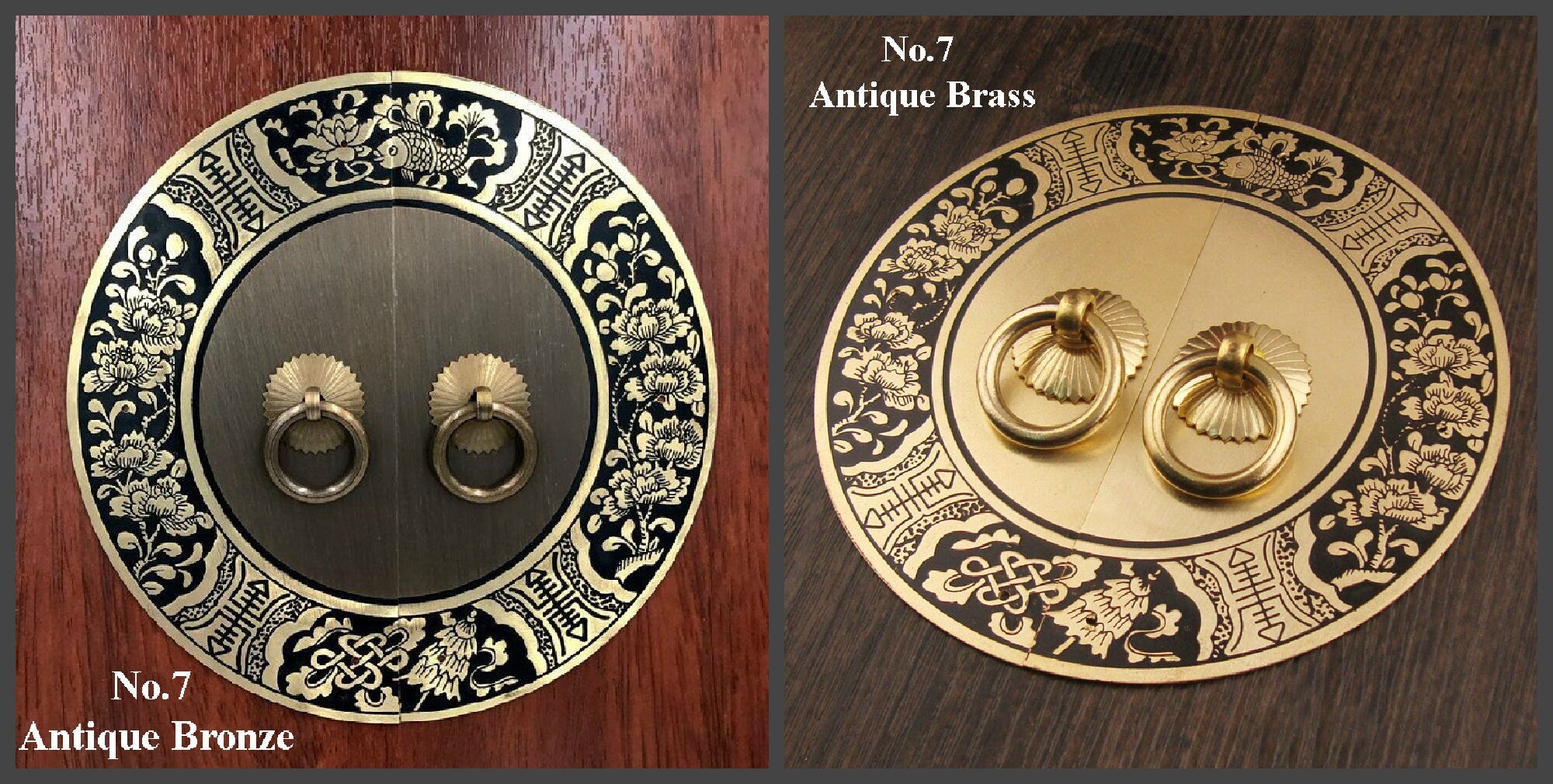 Zinc Alloy Round Door Knocker Ring Pulls - Antique Bronze Finish - #1-Screw Bronze 18cm / 1Set