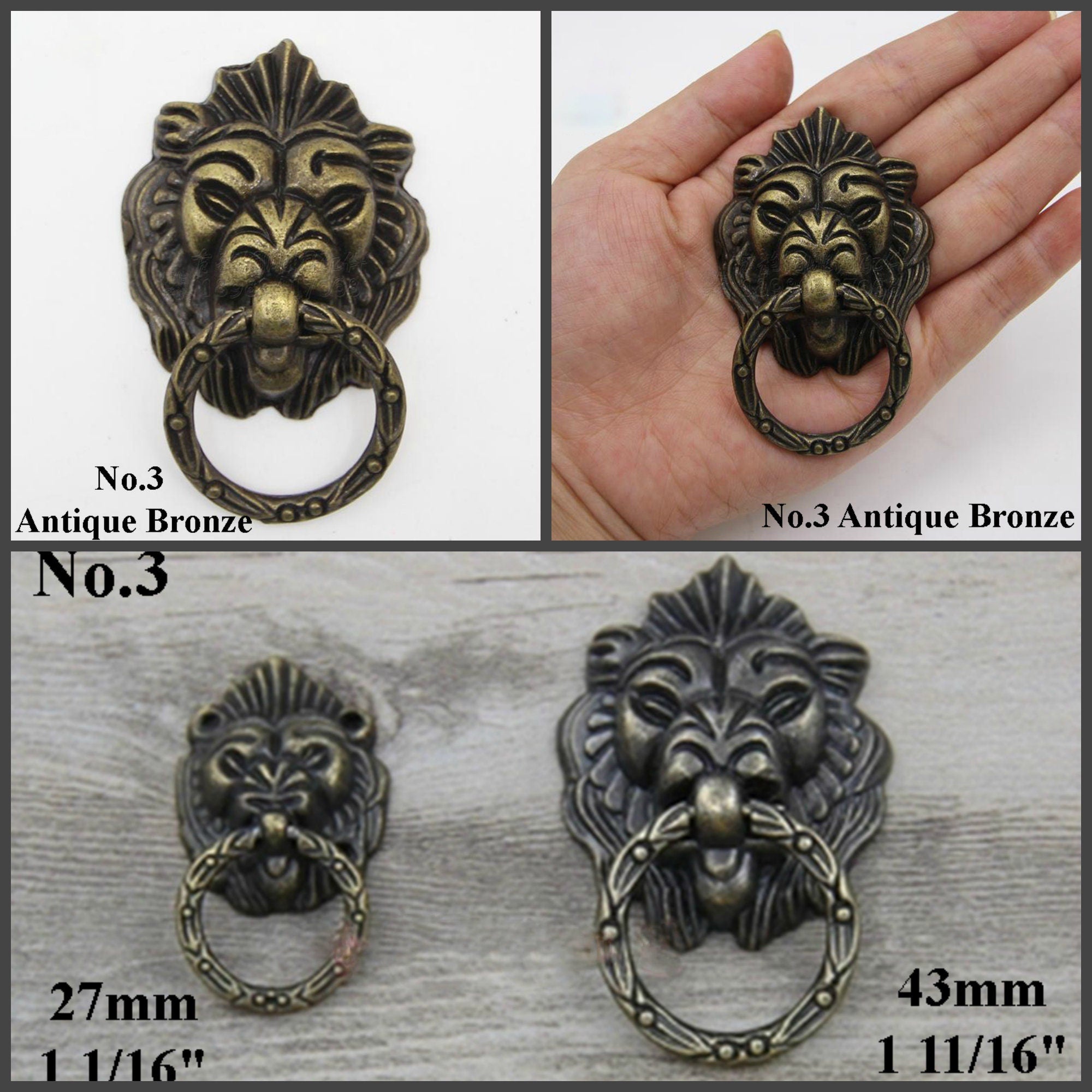 Ancient Antique Bronze/Brass Gold Tone Zinc Iron Brass Round Big Lion Flower Drop Ring Drawer Pull Handle Knob Door Cabinet Decor Knocker
