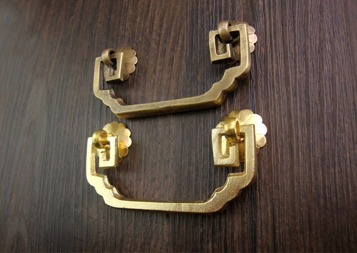 Ancient Antique Bronze/Brass Tone Brass Head Drop Ring Drawer Pull Handle Knob Furniture Decorative Door Cabinet Chinese Decor Knocker