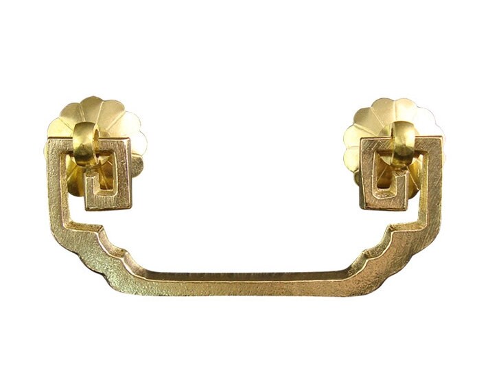Ancient Antique Bronze/Brass Tone Brass Head Drop Ring Drawer Pull Handle Knob Furniture Decorative Door Cabinet Chinese Decor Knocker