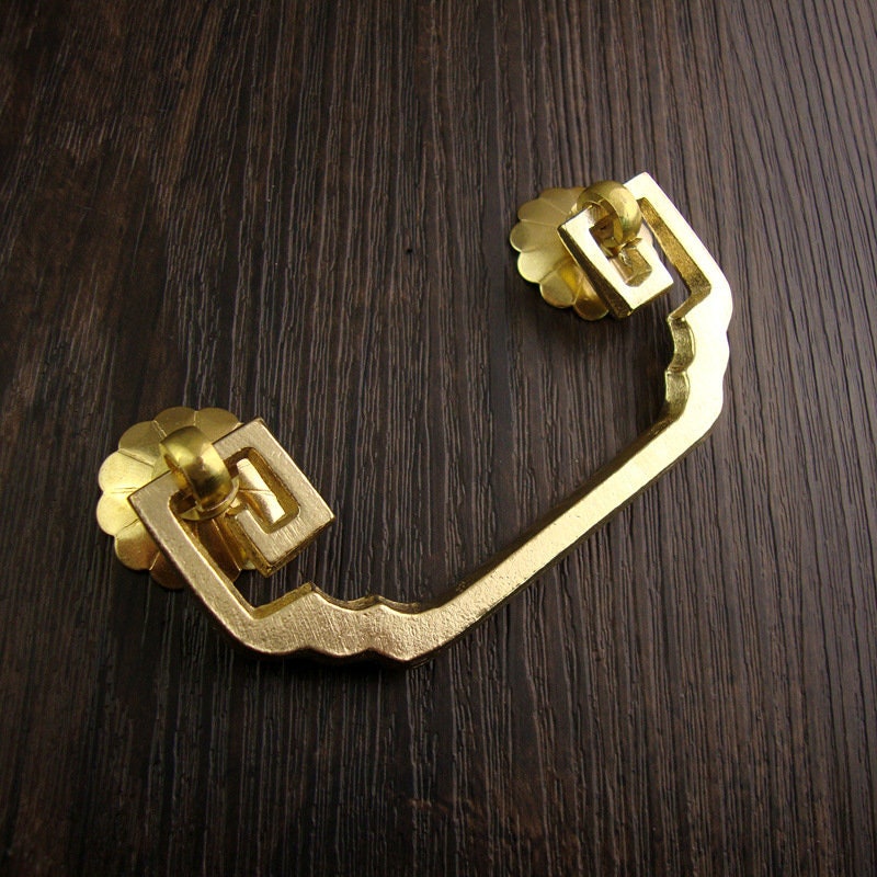 Ancient Antique Bronze/Brass Tone Brass Head Drop Ring Drawer Pull Handle Knob Furniture Decorative Door Cabinet Chinese Decor Knocker