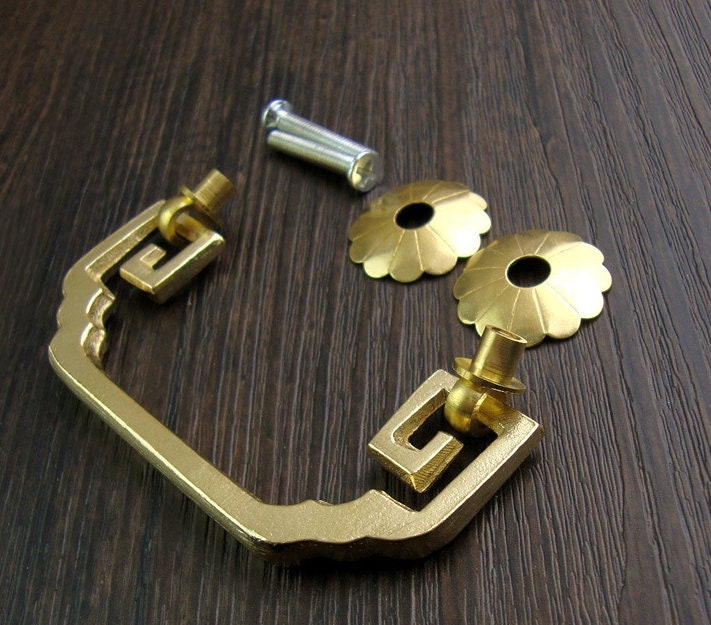 Ancient Antique Bronze/Brass Tone Brass Head Drop Ring Drawer Pull Handle Knob Furniture Decorative Door Cabinet Chinese Decor Knocker