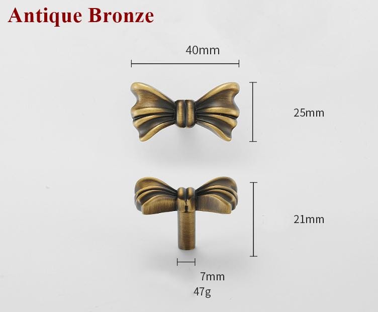 Solid Brass Bow Knob 25x40mm 1 x 1 5/8" Kitchen Cabinet Drawer Pull Handles Door Furniture Aged Antique Bronze Black Silver Gold Wholesale