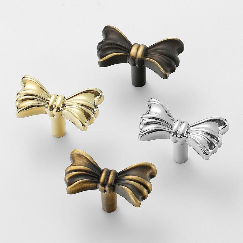 Solid Brass Bow Knob 25x40mm 1 x 1 5/8" Kitchen Cabinet Drawer Pull Handles Door Furniture Aged Antique Bronze Black Silver Gold Wholesale