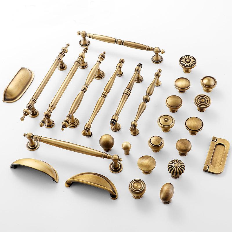 Aged Solid Brass Handles Knobs Cupboard Kitchen Cup Drawer Bin Pulls Antique Bronze Cabinet Door Furniture Decor Hardware Wholesale Bulk