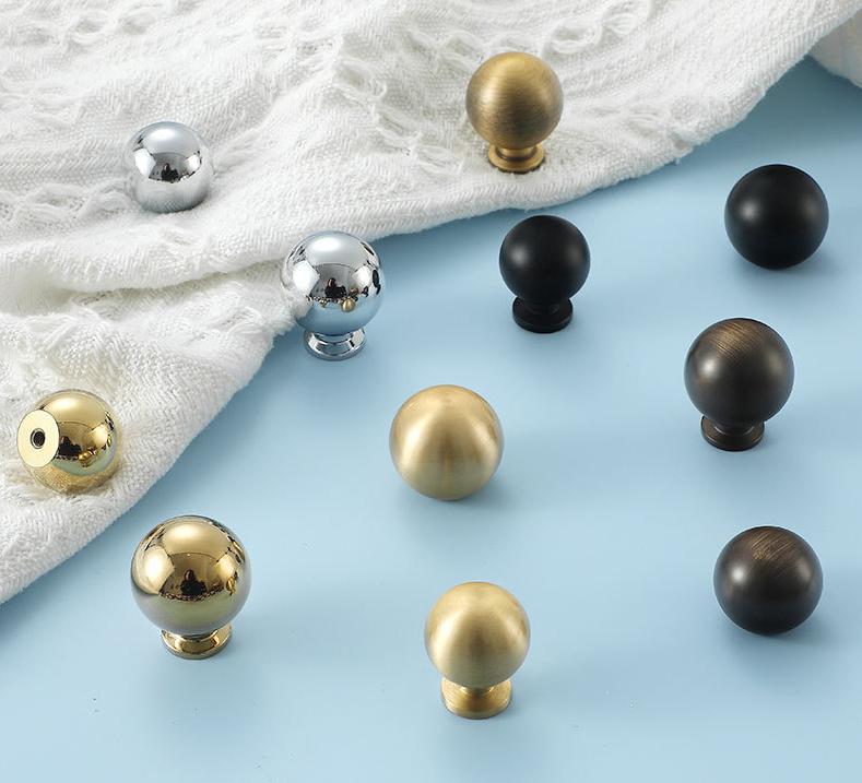 Ball Kitchen Knobs 25 28mm 1" Solid Brass Cabinet Drawer Pull Handles Door Furniture Aged Antique Bronze Black Silver Gold Bulk
