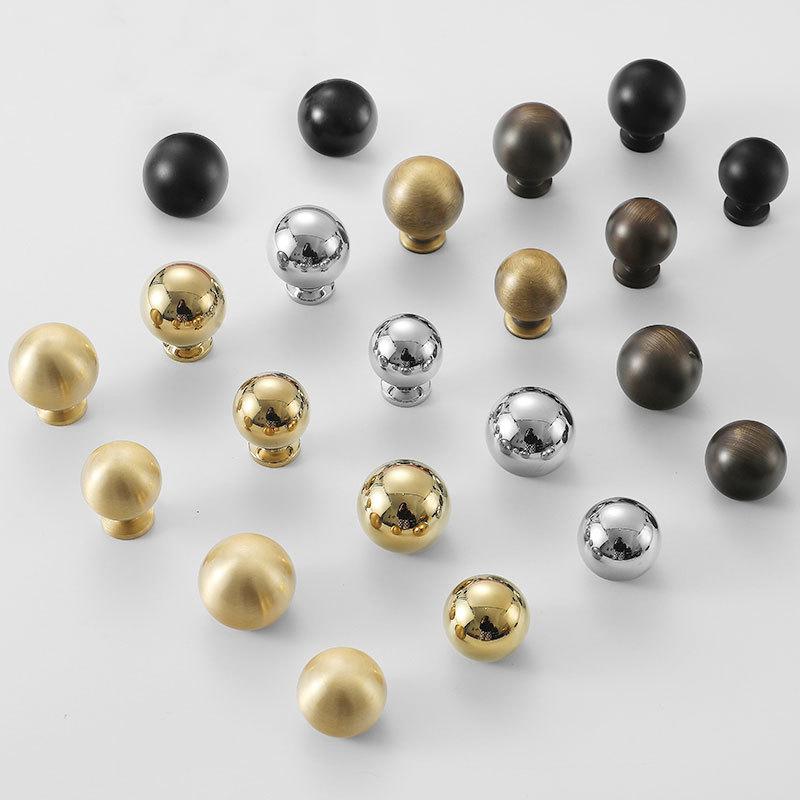 Ball Kitchen Knobs 25 28mm 1" Solid Brass Cabinet Drawer Pull Handles Door Furniture Aged Antique Bronze Black Silver Gold Bulk