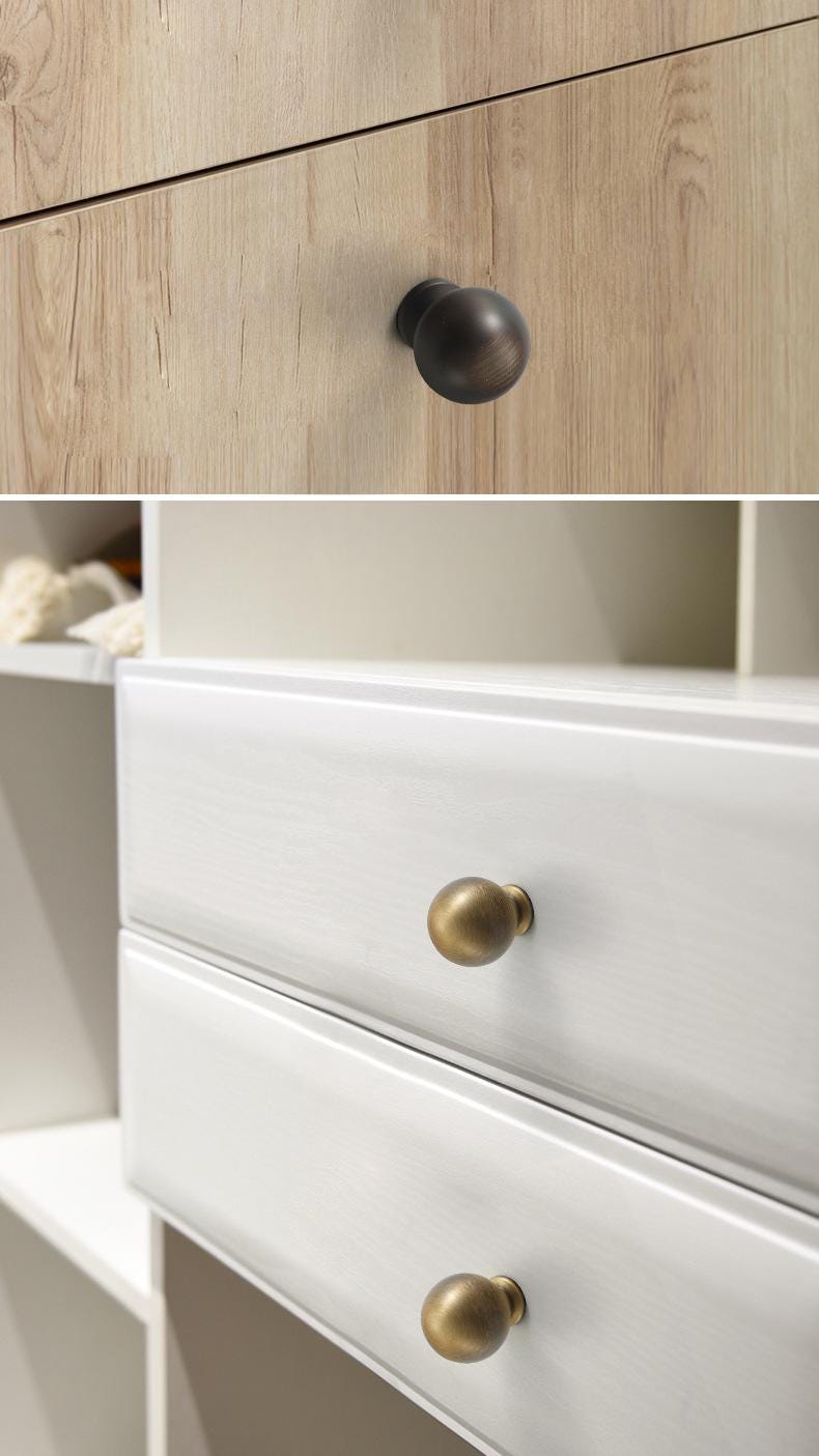 Ball Kitchen Knobs 25 28mm 1" Solid Brass Cabinet Drawer Pull Handles Door Furniture Aged Antique Bronze Black Silver Gold Bulk