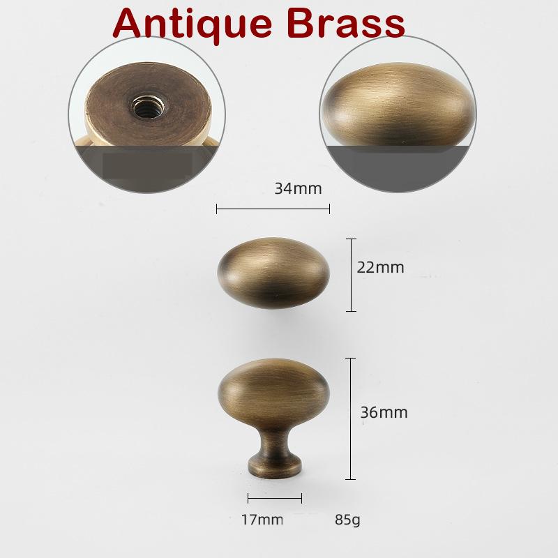 Oval Egg Cabinet Knobs 36mm 1 3/8" Solid Brass Door Drawer Pull Handles Kitchen Furniture Aged Antique Bronze Black Silver Gold Wholesale