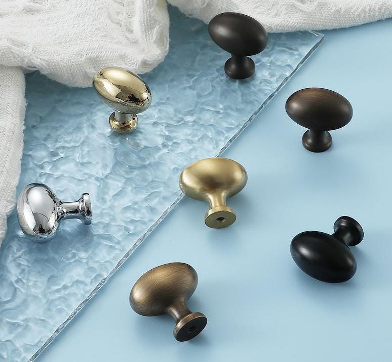 Oval Egg Cabinet Knobs 36mm 1 3/8" Solid Brass Door Drawer Pull Handles Kitchen Furniture Aged Antique Bronze Black Silver Gold Wholesale