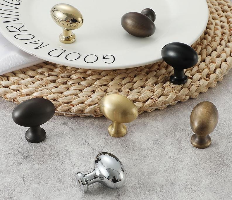 Oval Egg Cabinet Knobs 36mm 1 3/8" Solid Brass Door Drawer Pull Handles Kitchen Furniture Aged Antique Bronze Black Silver Gold Wholesale