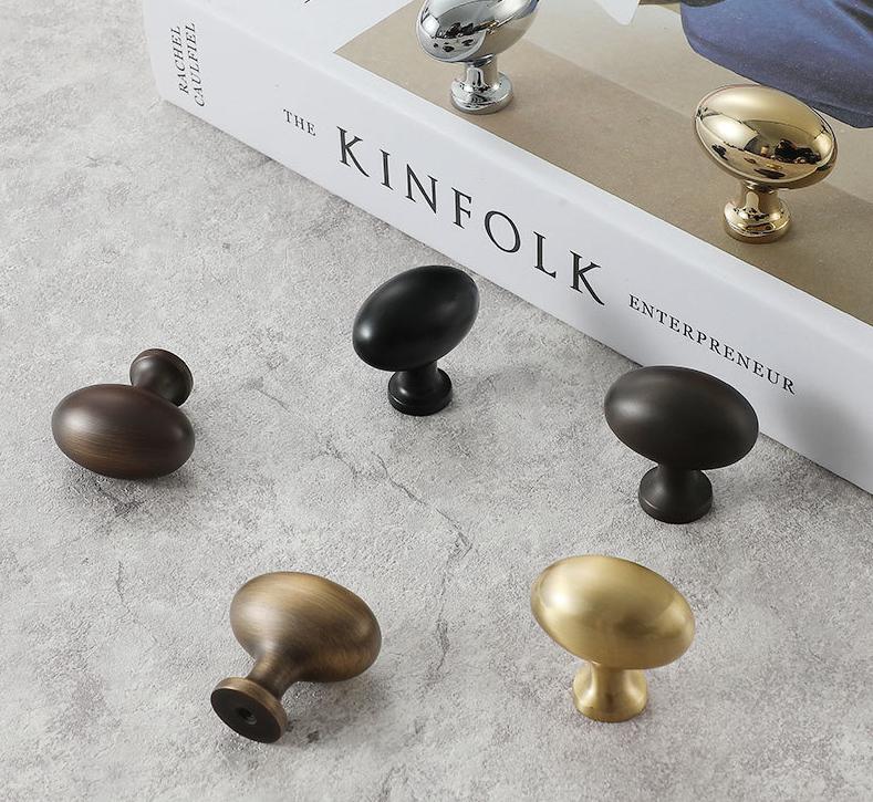Oval Egg Cabinet Knobs 36mm 1 3/8" Solid Brass Door Drawer Pull Handles Kitchen Furniture Aged Antique Bronze Black Silver Gold Wholesale
