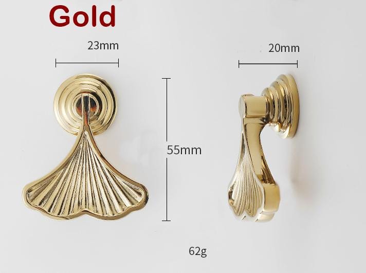 Ginkgo Leaf Art Deco Style Drop-Handle Pendant Drawer Pull Knob 7/8" x 2 1/8" Solid Brass Hardware For Unique Handmade Vintage Home Decor