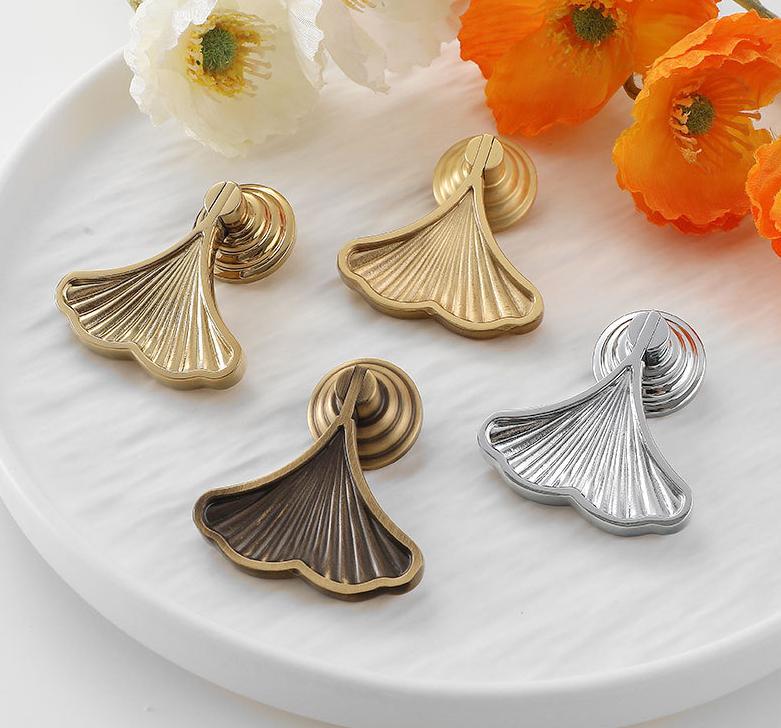 Ginkgo Leaf Art Deco Style Drop-Handle Pendant Drawer Pull Knob 7/8" x 2 1/8" Solid Brass Hardware For Unique Handmade Vintage Home Decor