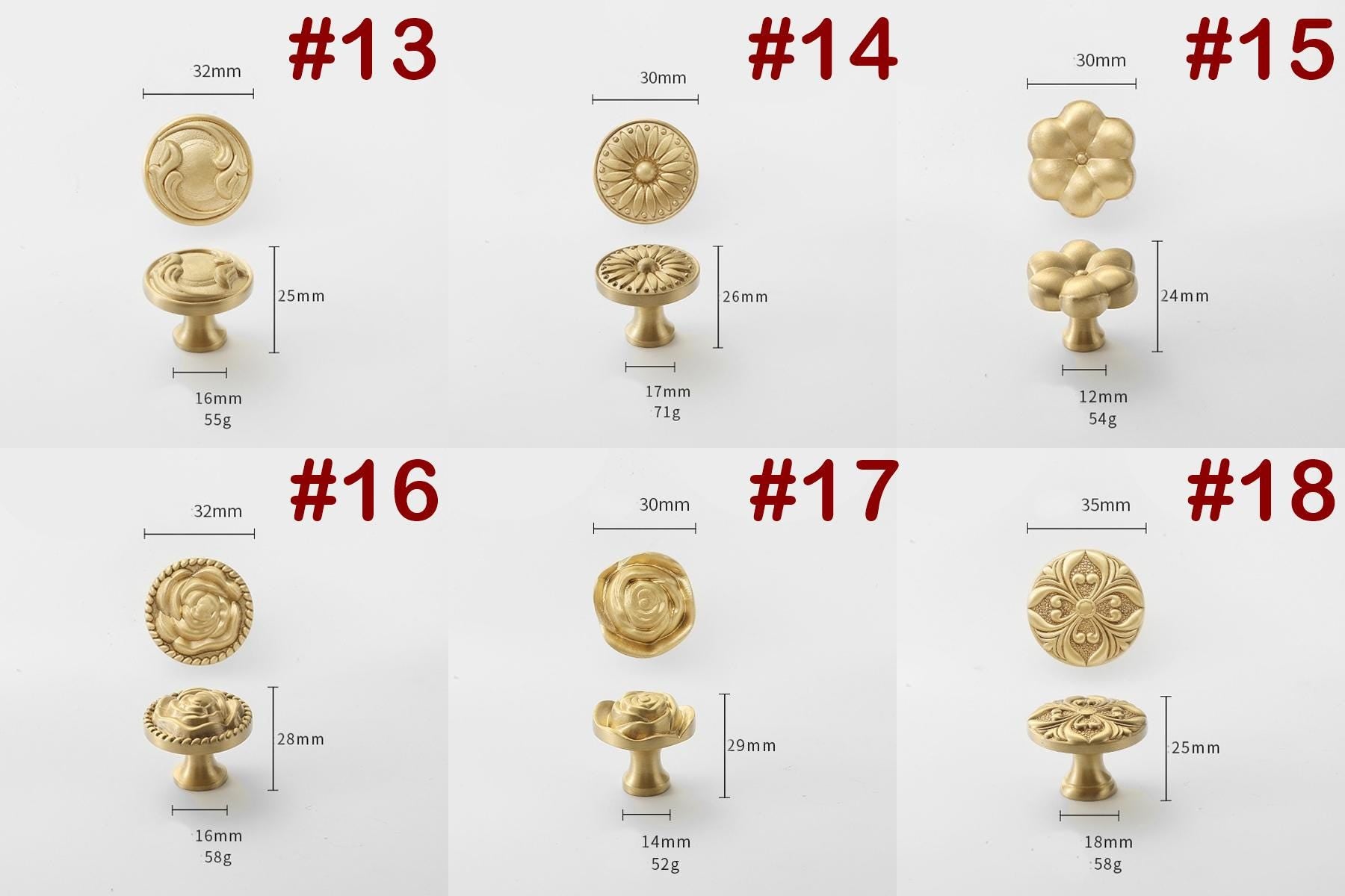 Antique Gold Floral Cabinet Knobs Solid Brass Art Deco Oriental Vintage Drawer Pulls Carved Flower Ginkgo Lotus Patterns Dresser Wardrobe