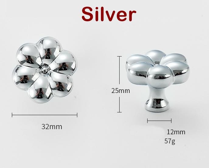 Flower Clover Kitchen Knob Handles 25x32mm 1" x 1 1/4" Solid Brass Cabinet Drawer Door Furniture Aged Black Silver Gold Antique Bronze