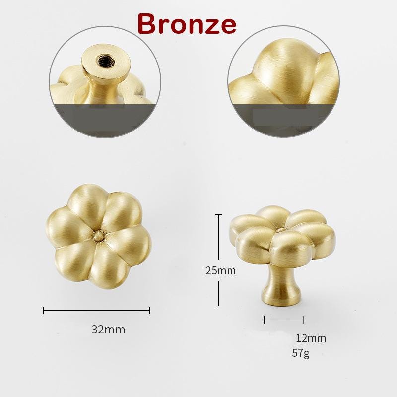 Flower Clover Kitchen Knob Handles 25x32mm 1" x 1 1/4" Solid Brass Cabinet Drawer Door Furniture Aged Black Silver Gold Antique Bronze