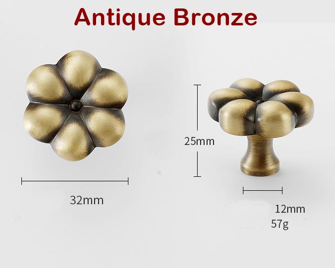 Flower Clover Kitchen Knob Handles 25x32mm 1" x 1 1/4" Solid Brass Cabinet Drawer Door Furniture Aged Black Silver Gold Antique Bronze