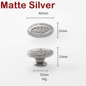 Solid Brass Floral Cabinet Pulls & Knobs - Black Finish Hardware - Silver / 1pc