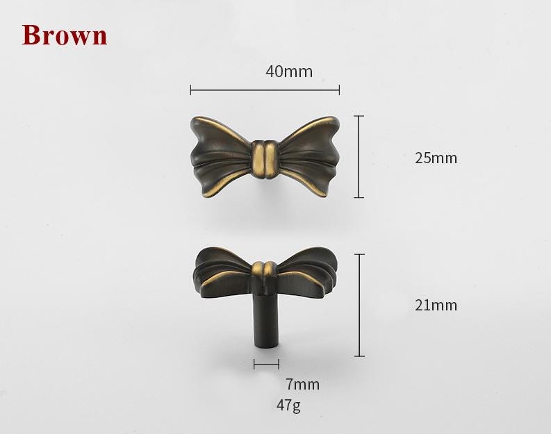Solid Brass Bow Knob 25x40mm 1 x 1 5/8" Kitchen Cabinet Drawer Pull Handles Door Furniture Aged Antique Bronze Black Silver Gold Wholesale