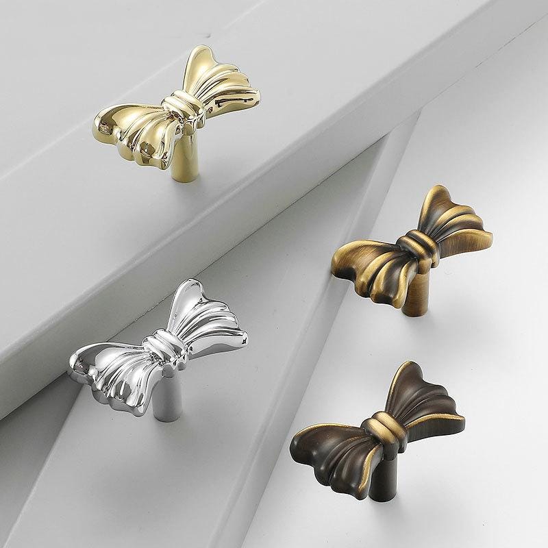 Solid Brass Bow Knob 25x40mm 1 x 1 5/8" Kitchen Cabinet Drawer Pull Handles Door Furniture Aged Antique Bronze Black Silver Gold Wholesale